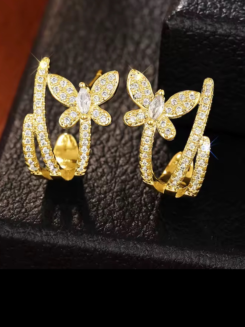 Gold Crystal Butterfly Huggie Earrings for Women